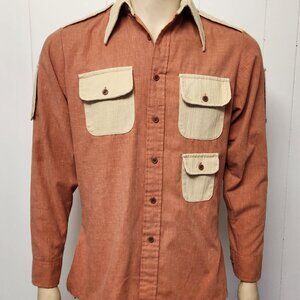 vintage 1970s shirt S men's two tone safari Lew Magram